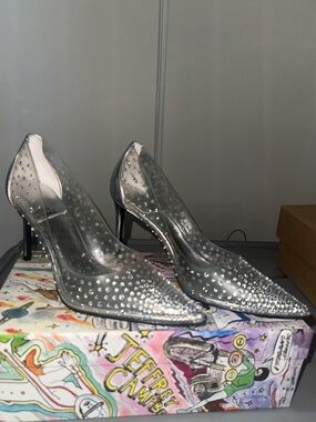 Jeffrey Campbell Clear Pointed Pumps with Silver Studs